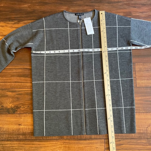 Eileen Fisher Windowpane Extra Fine Merino Wool Cardigan Gray Zip Up XXS - Picture 7 of 9